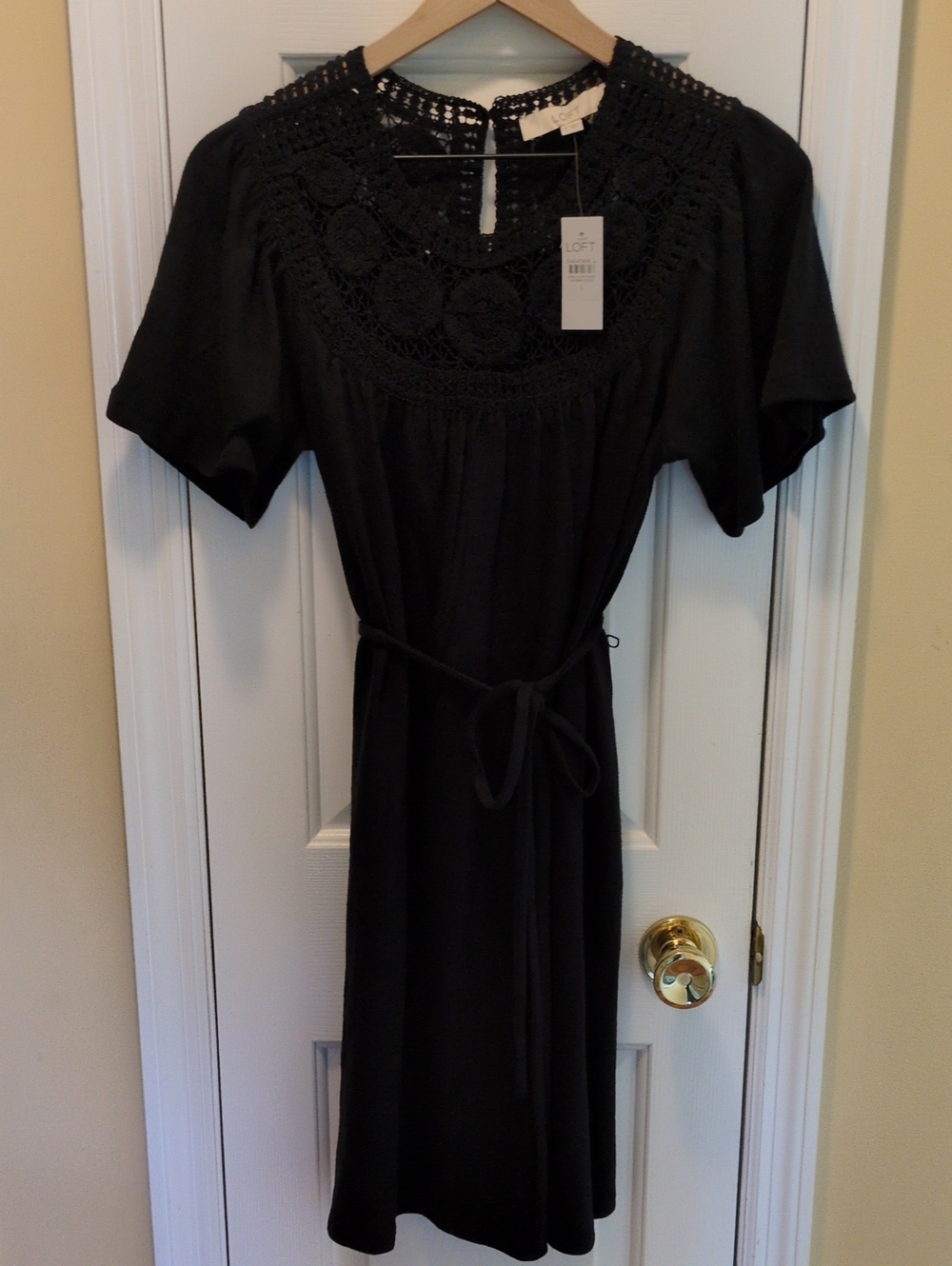 LOFT Black Crochet Yoke Midi Dress
